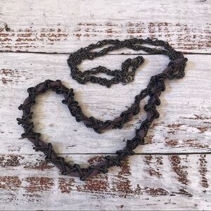 ANN Taylor Loft Necklace Braided dark silver tone with purple fabric EUC jewelry